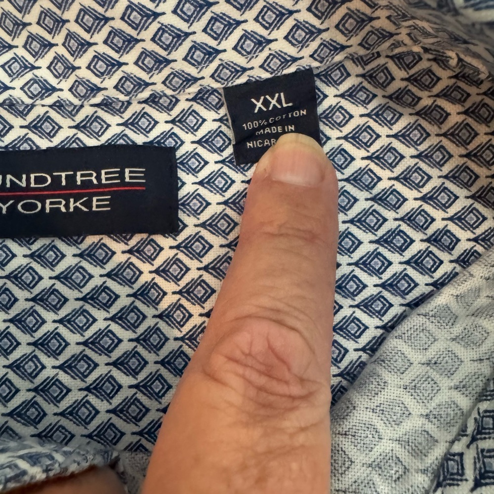 Roundtree & Yorke Blue Patterned Button-Down Shirt - image 4